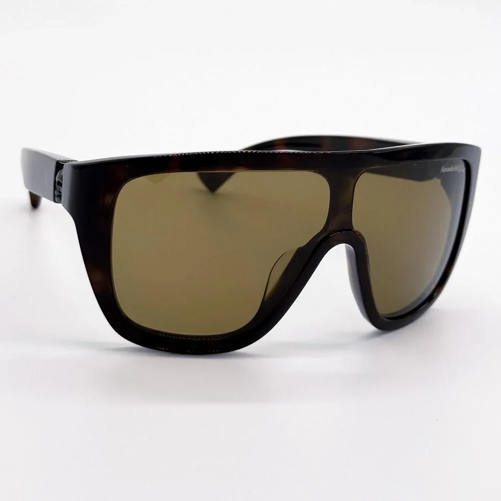NEW ALEXANDER MCQUEEN AM0430S 005 HAVANA SHIELD SUNGLASSES ALEXANDER MCQUEEN